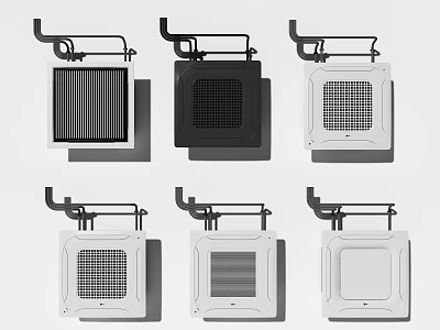 Various Styles of Air Conditioner Air Vents with Black and White Grille Designs 3d model