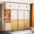 Modern Wooden Wardrobe With Sliding Doors Open Shelves And Drawer Storage