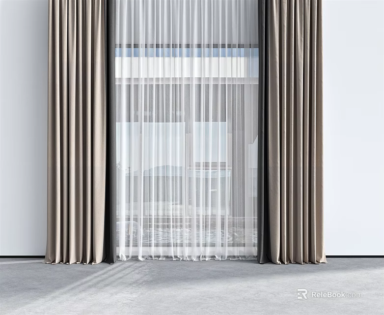 Elegant Brown Curtains With White Sheer Panels For Modern Window Decoration 3d model