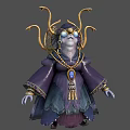Mystical Game Movie Character With Tentacle Head Golden Headdress Glowing Blue Eyes And Purple Robe