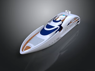 Modern Luxury Yacht With Sleek Design White Blue Color Orange Accents And Transparent Sections 3d model