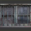 Vintage Rusted Window Frame With Weathered Green Red Patina And Iron Bars