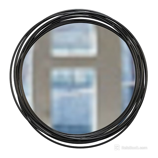 Round Black Layered Frame Mirror With Window View For Modern Interior 3d model 