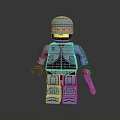 Lego Style Blue Robot Character Holding Gun With Glowing Visor And Armor As Mechanical Creature