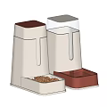 Two Modern Automatic Pet Feeders With White and Red Design Storage Trays 3d model
