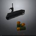 Modern Black Shotgun With Green And Orange Ammunition Isolated On Gray Background