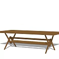 Wooden Dining Table With Crossed Legs Design Long Rectangular Top Minimalist Style 3d model