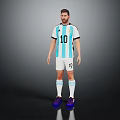 Male Football Player In Argentina Number 10 Jersey With White Shorts And Purple Shoes