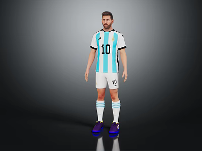 Male Football Player In Argentina Number 10 Jersey With White Shorts And Purple Shoes 3d model