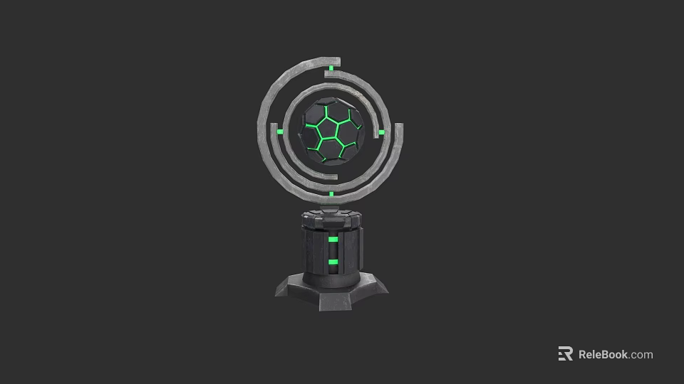 Modern Innovative Sports Equipment With Circular Ring Green Glowing Football Base 3d model 