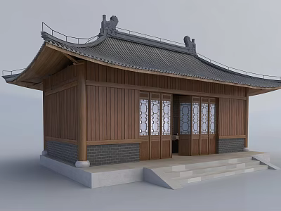 Traditional Chinese Ancient Building With Wooden Structure Tile Roof Carved Windows And Stone Steps 3d model
