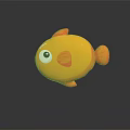 Cute Yellow Fish Doll With Big Eyes Orange Fins And Tail On Black Background