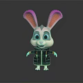 Cute Cartoon Rabbit Game Movie Character With Pink Ears Black Coat And Orange Accents