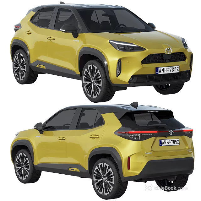 Yellow Toyota SUV Exterior Design With Front And Rear View Display Shots 3d model 