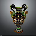 Traditional Decorative Vase With Intricate Dragon Handles And Colorful Ornate Patterns