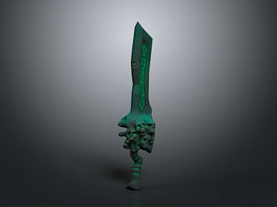 3D Rendered Green Fantasy Sword With Long Blade Glowing Patterns And Decorative Hilt 3d model