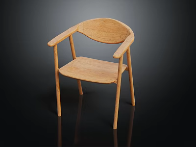 Simple Modern Wooden Leisure Chair with Armrests and Light Wood Finish 3d model