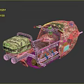 Desert Natural Scene With Camouflage Motorcycle Metal Frame And Exhaust Pipes