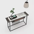 Modern Console Table With Pine Plant Marble Top And Hanging Lamp Decor 3d model