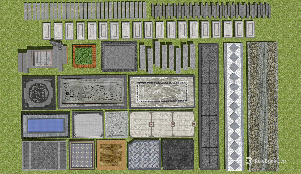 Garden Path Paving With Various Patterns Materials And Landscape Design Styles 3d model