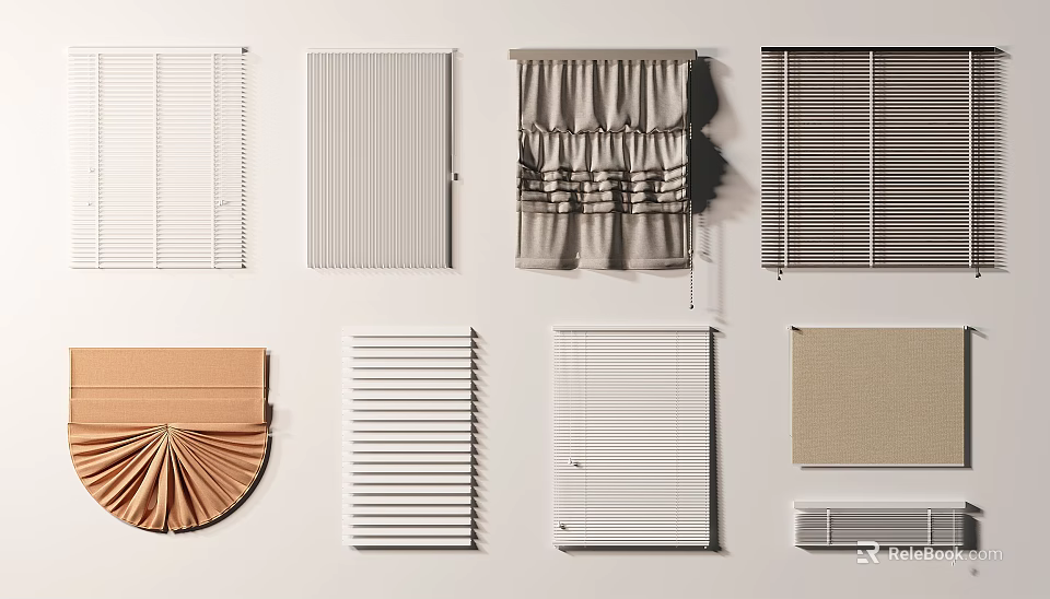 Assorted Window Blinds Styles For Home Interior Decor And Window Treatments 3d model
