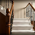 Elegant Interior Staircase With White Steps Wooden Handrail And Black Gold Railings