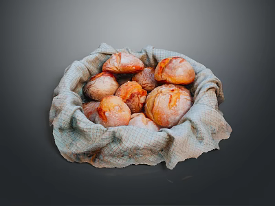 Freshly Baked Golden Small Bread Rolls on Rustic Checkered Cloth 3d model