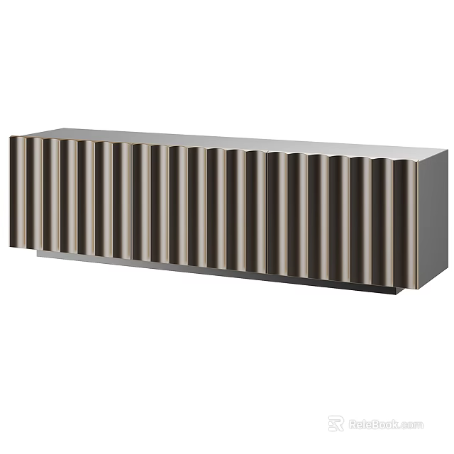 Modern Entryway Console Cabinet With Striped Front Gray Dark Finish And Functional Storage 3d model