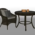 Wicker Round Table And Chair Set With Cushions And Golden Cups