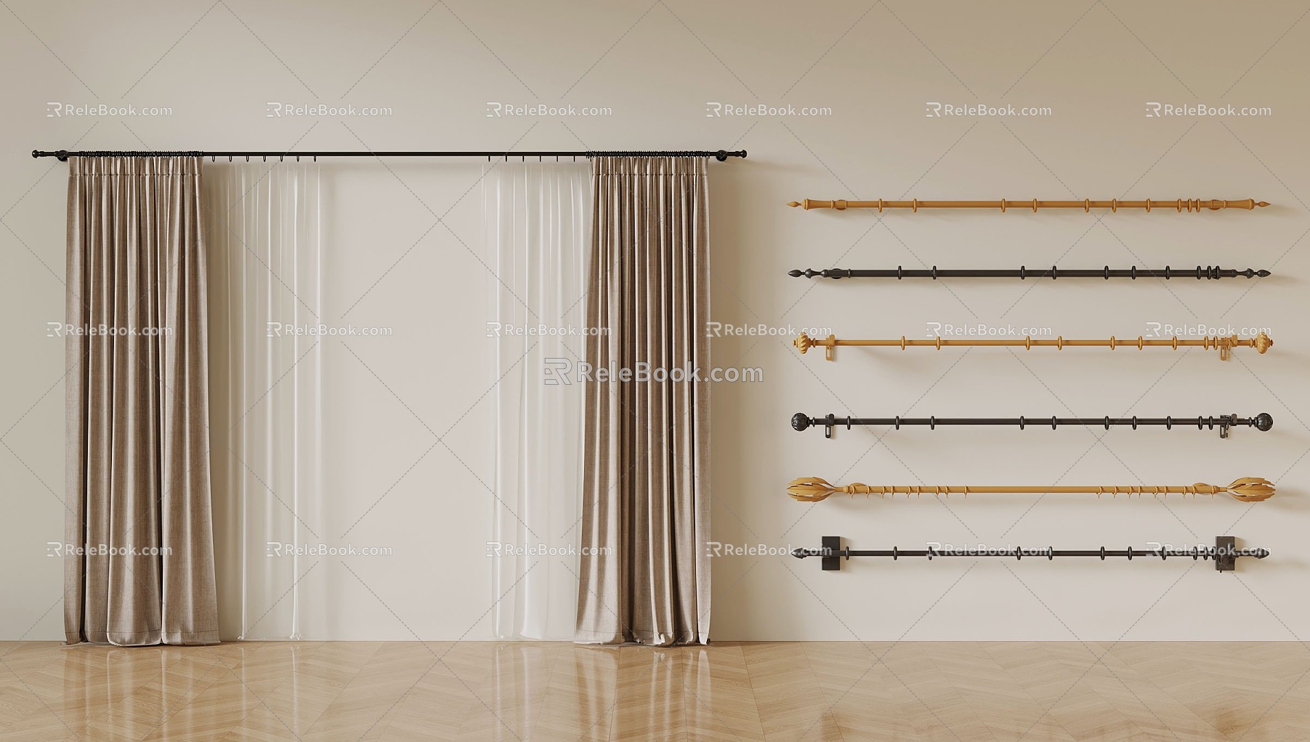 05 Curtain Rod Modern Roman Curtain Rod 3d model