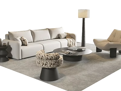 Modern Light Luxury Upholstered Sofa And Round Coffee Table Combination For Elegant Comfortable Living Space 3d model