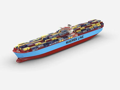 Maersk Line Large Container Ship Loaded With Colorful Containers And Blue Red Hull 3d model