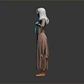 Child In Green Top And Beige Long Skirt With White Headscarf Arms Outstretched