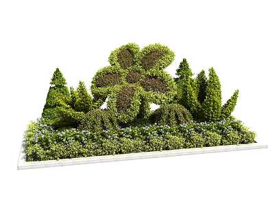 Flower Shaped Trimmed Shrubs With Surrounding Green Bushes And Small Flowers 3d model