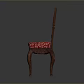 Classic Wooden Single Chair With Carved Back Red Patterned Seat And Curved Legs