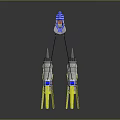 Futuristic Cosmic Spacecraft With Twin Yellow Rocket Boosters And Blue Details