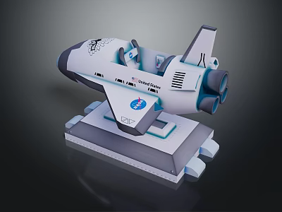 NASA Space Shuttle Model Display With American Flag And Base Stand 3d model
