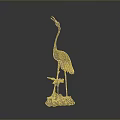 Bronze Crane Sculpture With Adult And Baby Birds On Decorative Base