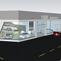 FWBK Automobile 4S Store Showroom With Glass Windows Red Sports Car And Fenced Area