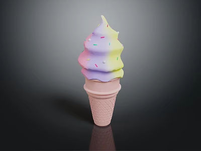 Colorful Swirled Ice Cream Cone With Vibrant Sprinkles And Creamy Layers 3d model