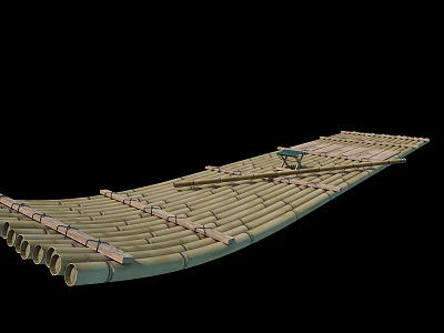Traditional Bamboo Wooden Boat With Striped Deck And Simple Seating Structure Design 3d model