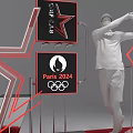 Olympic Themed Window Display With Paris 2024 CHN Torch Olympic Rings And Red Star Statue