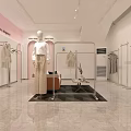 Stylish Clothing Store With Pink And Blue Walls Clothing Racks Mannequins Cactus And Marble Floor