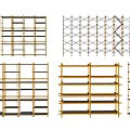 Various Metal Scaffolding Structures With Different Design And Industrial Shelves