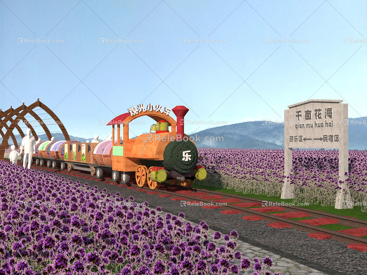 Modern Landscape Train Flower Sea Sightseeing Train Amusement Park Rail Car Tour Car Shopping Mall Pleasure Train Country Train model