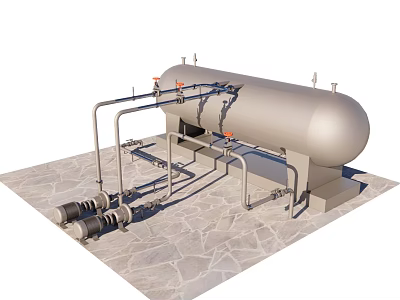 Industrial Equipment Featuring Horizontal Storage Tank With Connected Pipes And Valves And Support Structure 3d model