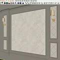 Elegant Bedroom Accent Wall With Gray Frame Diamond Patterned Light Tiles And Wall Sconces 3d model