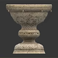 Classical Stone Decorative Ornament Set with Intricate Carved Patterns and Pedestal Base 3d model