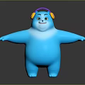 3D Rendered Blue Cartoon Bear Wearing Colorful Headphones With Arms Outstretched On Dark Background