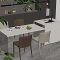 Modern Kitchen Interior With White Island Counter Dining Table Chairs And Cabinets 3d model